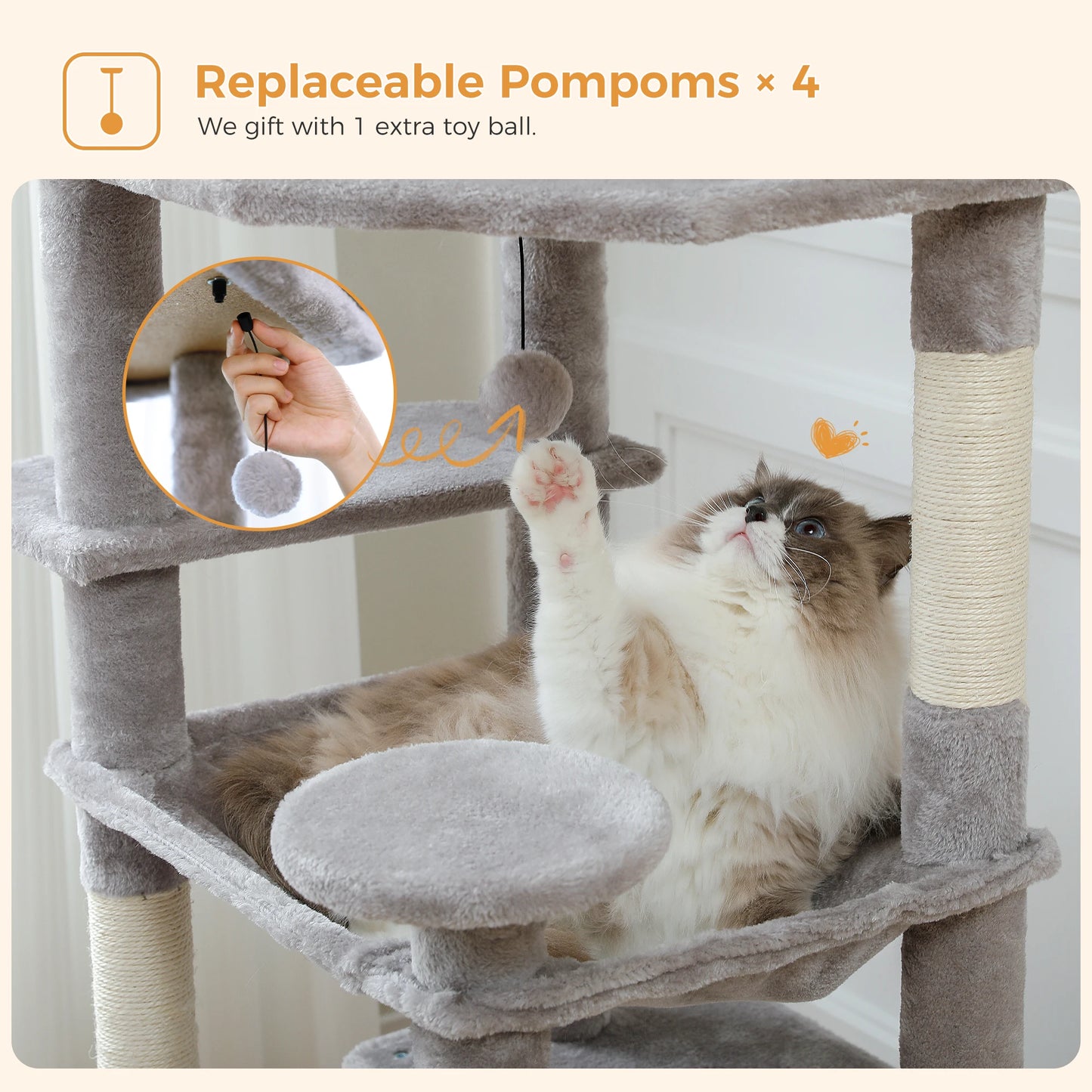 184cm Majestic Multi-Level Cat Tree with Condo, Hammock, and Scratching Post