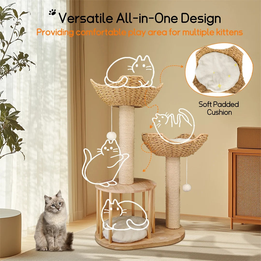 99cm 3-Tier Cat Climbing Tree – Indoor Activity Tower with Scratching Post for Kittens & Cats