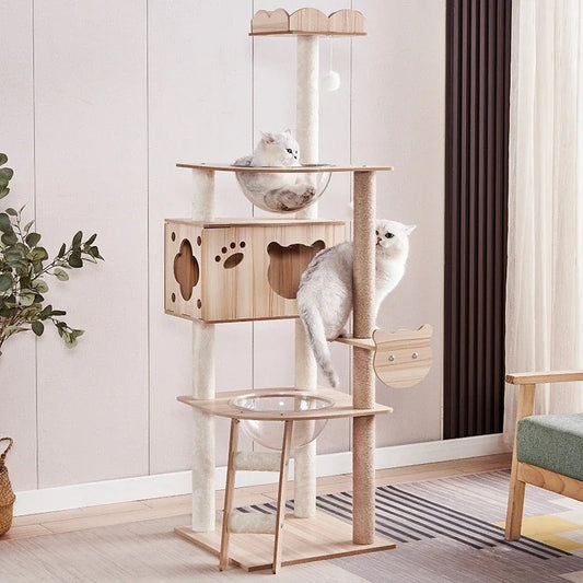 97-165cm Large Adjustable Multi-Level Cat Tree – Tall Indoor Cat Tower with Scratching Posts and Perches