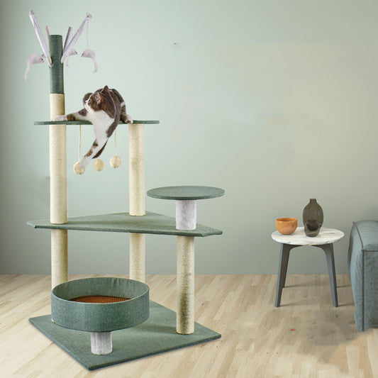 Multi-Style Solid Wood Cat Climbing Tree Frame with Integrated Scratching Post