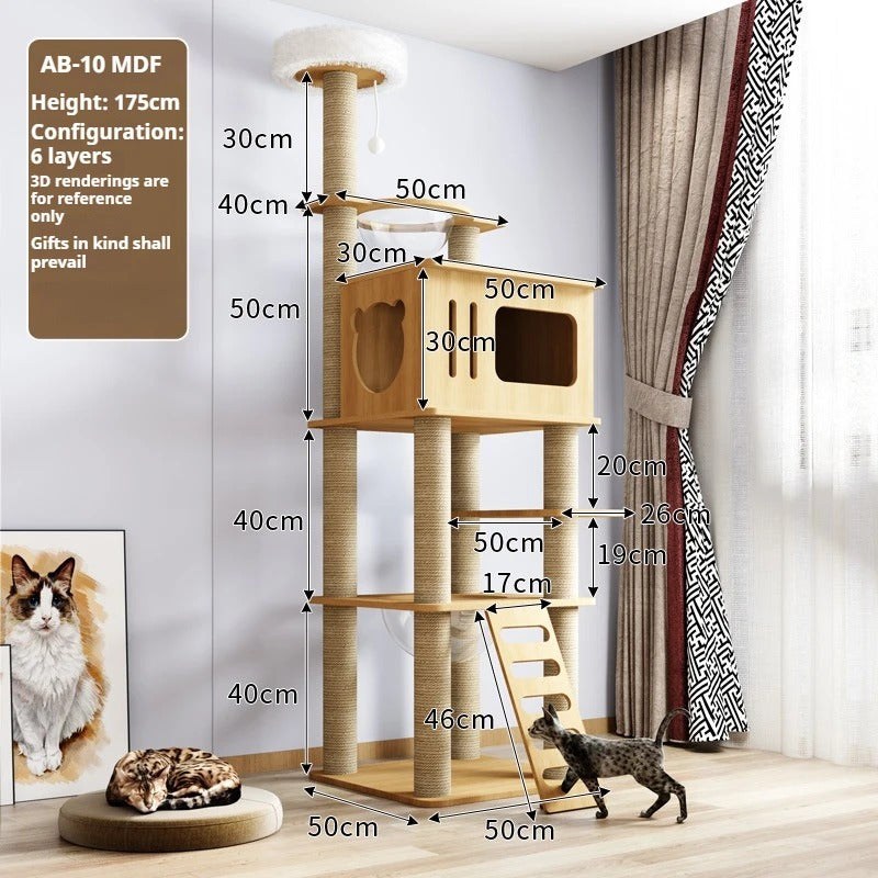 115-175cm. Large Multi-Level Indoor Cat Tree – Tall Cat Tower Condo with Scratching Posts, Boards, Perches & Caves