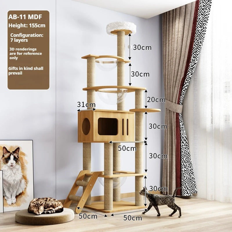 115-175cm. Large Multi-Level Indoor Cat Tree – Tall Cat Tower Condo with Scratching Posts, Boards, Perches & Caves