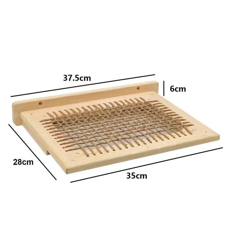 Wall-Mounted Wooden Cat Hammock and Scratching Post with Ladder Steps