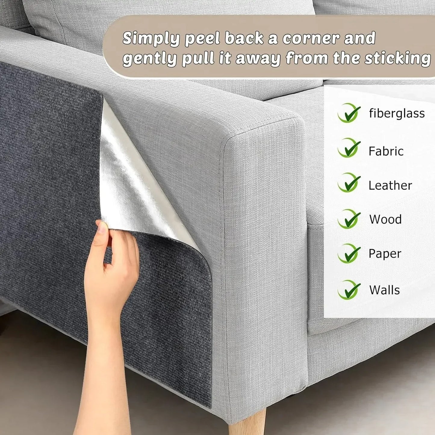 Self-Adhesive Cat Scratching Mat β Trimmable Carpet Protector for Sofa, Walls & Furniture