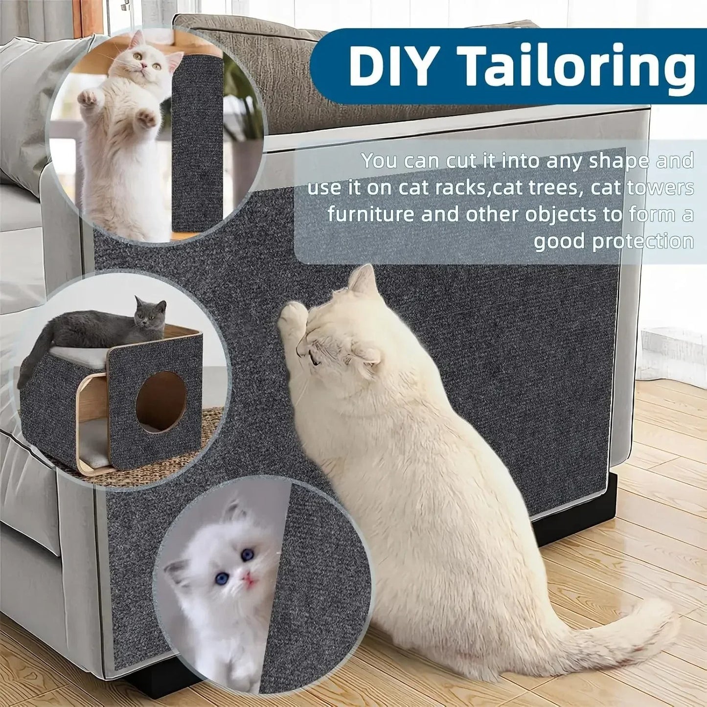 Self-Adhesive Cat Scratching Mat β Trimmable Carpet Protector for Sofa, Walls & Furniture