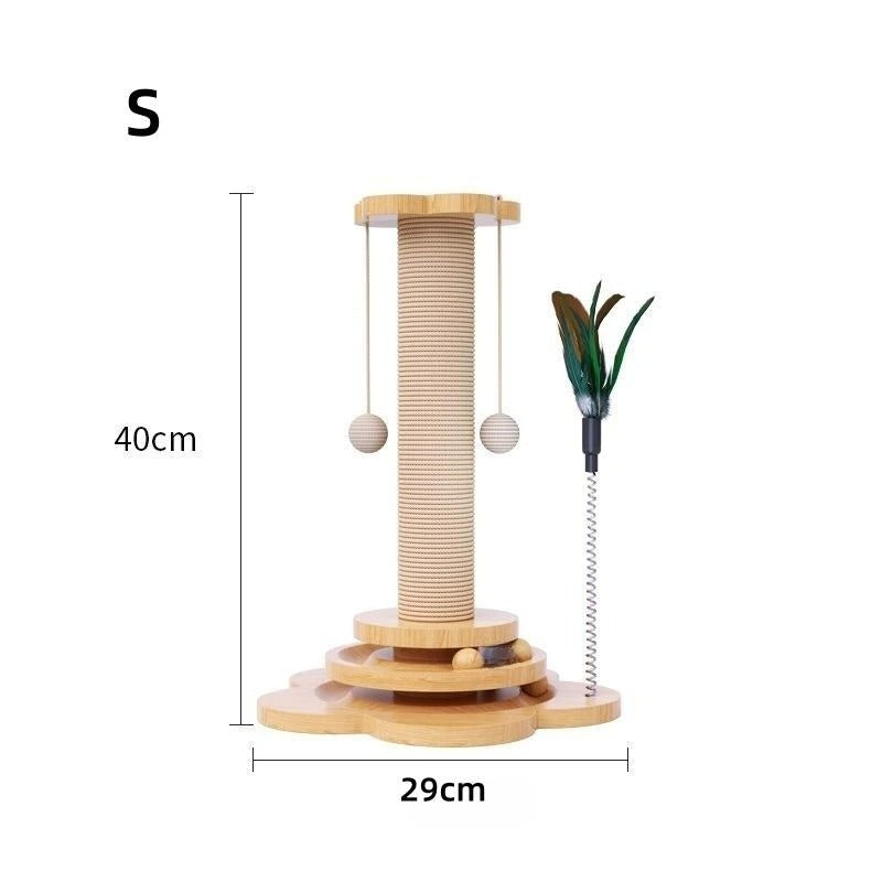 Cat Scratching Post with Sisal Board & Interactive Toy Balls β Durable Solid Wood Cat Toy with Funny Stick