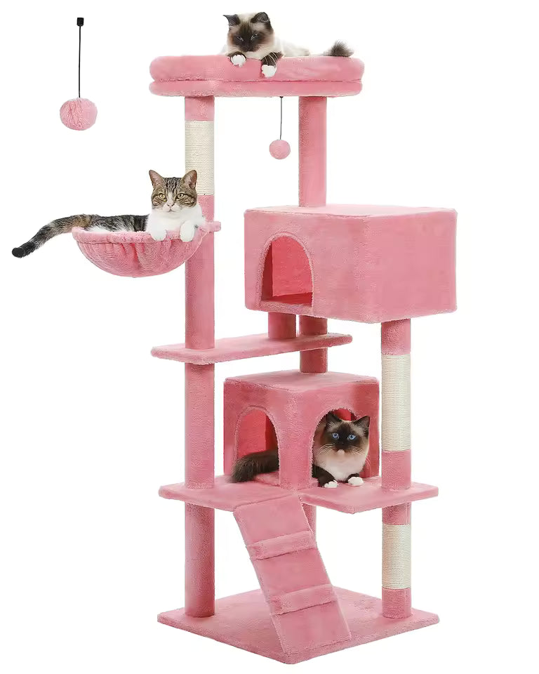 143cm Elegant Cat Climbing Tower & Scratching Post Tree - Cozy and Stylish