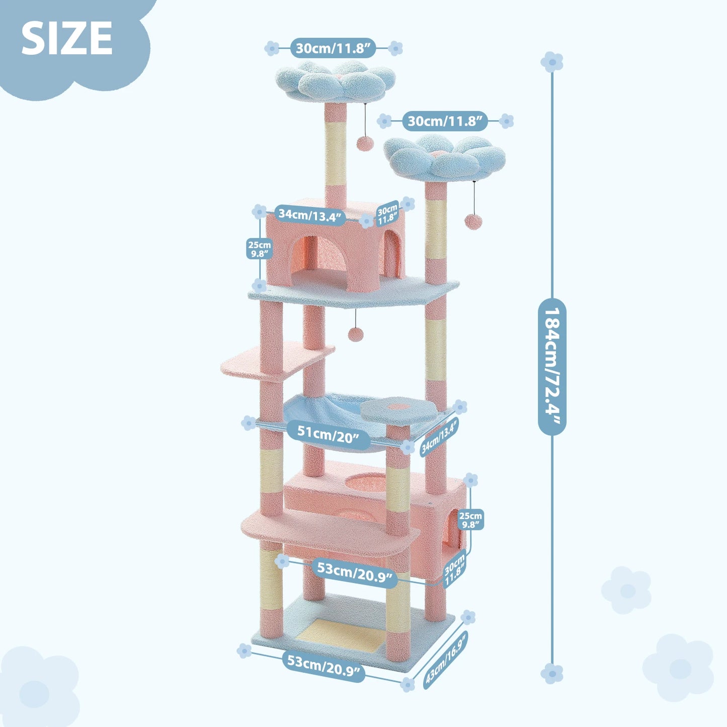 184cm Majestic Multi-Level Cat Tree with Condo, Hammock and Scratching Post