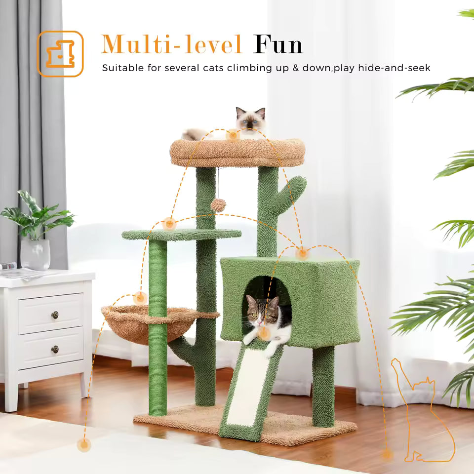 104cm Green Fresh Pastoral Multi-Level Cactus Cat Tree