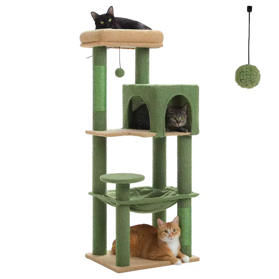 143cm Large Cat Tree with Sisal Scratching Posts, Cozy Condo and Big Hammock