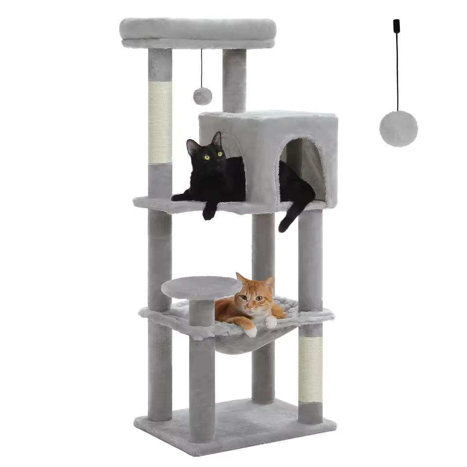 143cm Large Cat Tree with Sisal Scratching Posts, Cozy Condo and Big Hammock