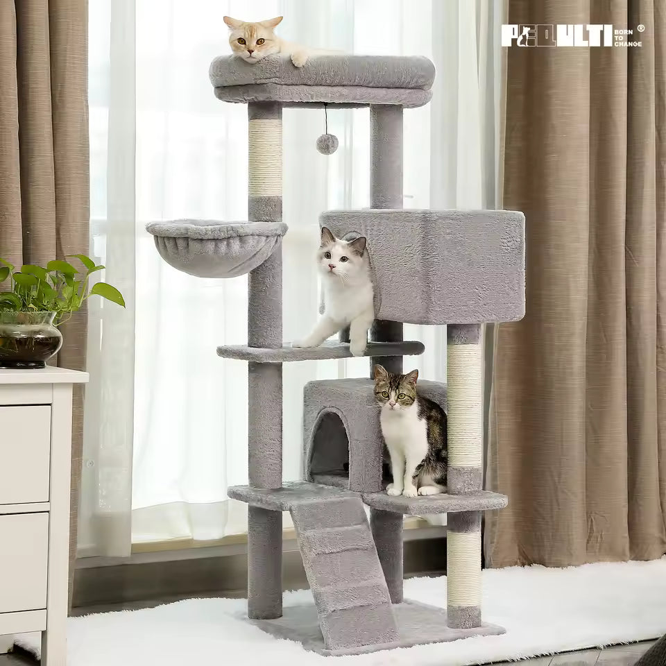143cm Elegant Cat Climbing Tower & Scratching Post Tree - Cozy and Stylish