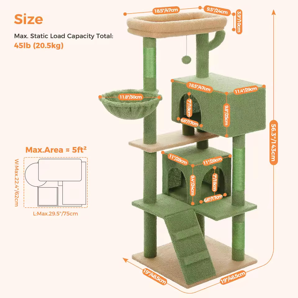 143cm Elegant Cat Climbing Tower & Scratching Post Tree - Cozy and Stylish