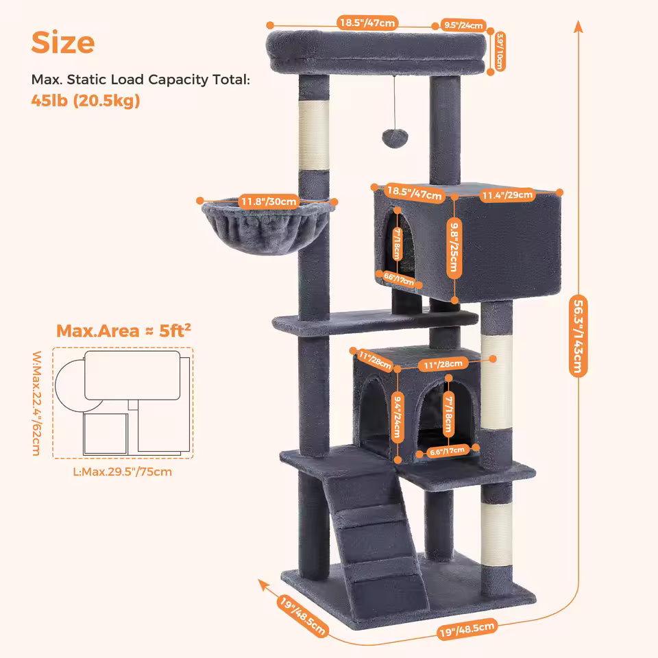 143cm Elegant Cat Climbing Tower & Scratching Post Tree - Cozy and Stylish