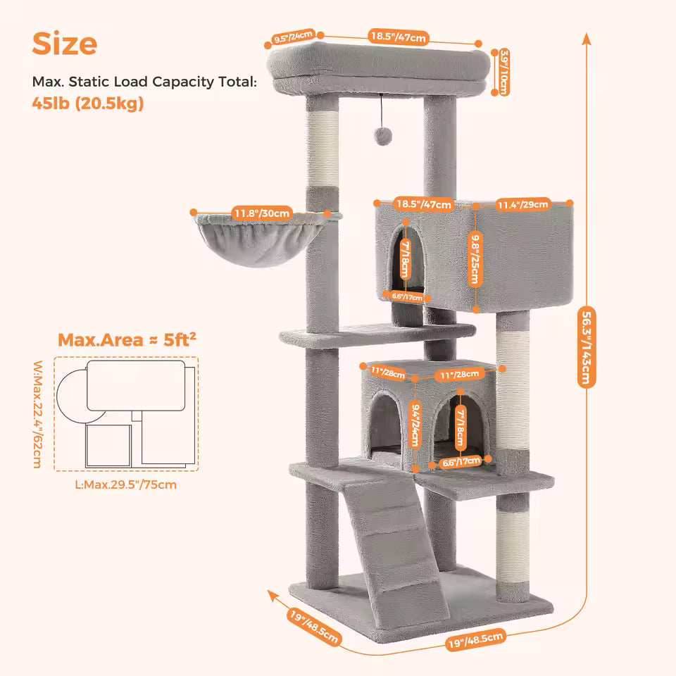 143cm Elegant Cat Climbing Tower & Scratching Post Tree - Cozy and Stylish