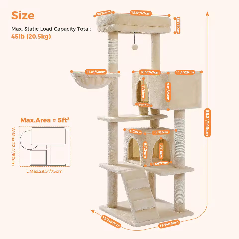 143cm Elegant Cat Climbing Tower & Scratching Post Tree - Cozy and Stylish