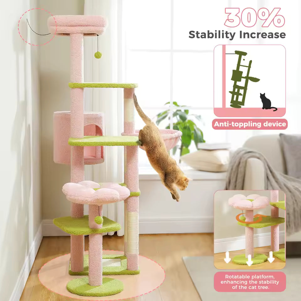 150cm Cactus-Themed Large Cat Tree - Cozy Hammock & Condo with Scratching Posts