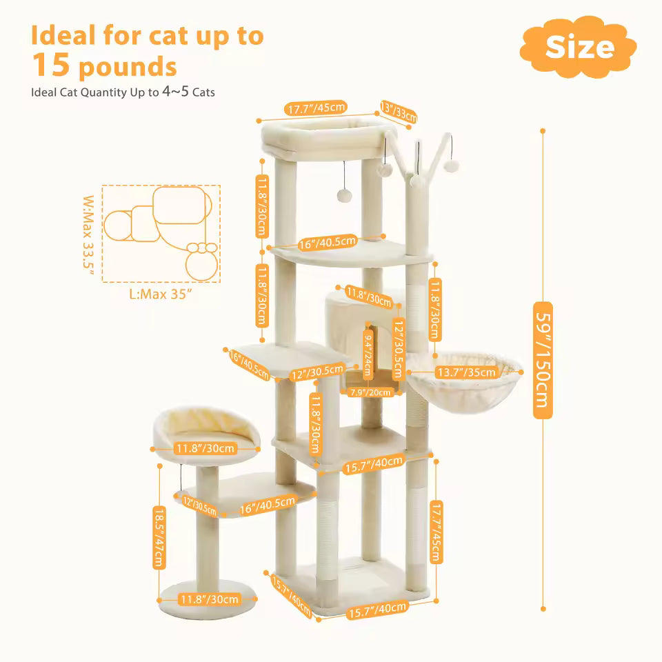 150cm Cactus-Themed Large Cat Tree - Cozy Hammock & Condo with Scratching Posts