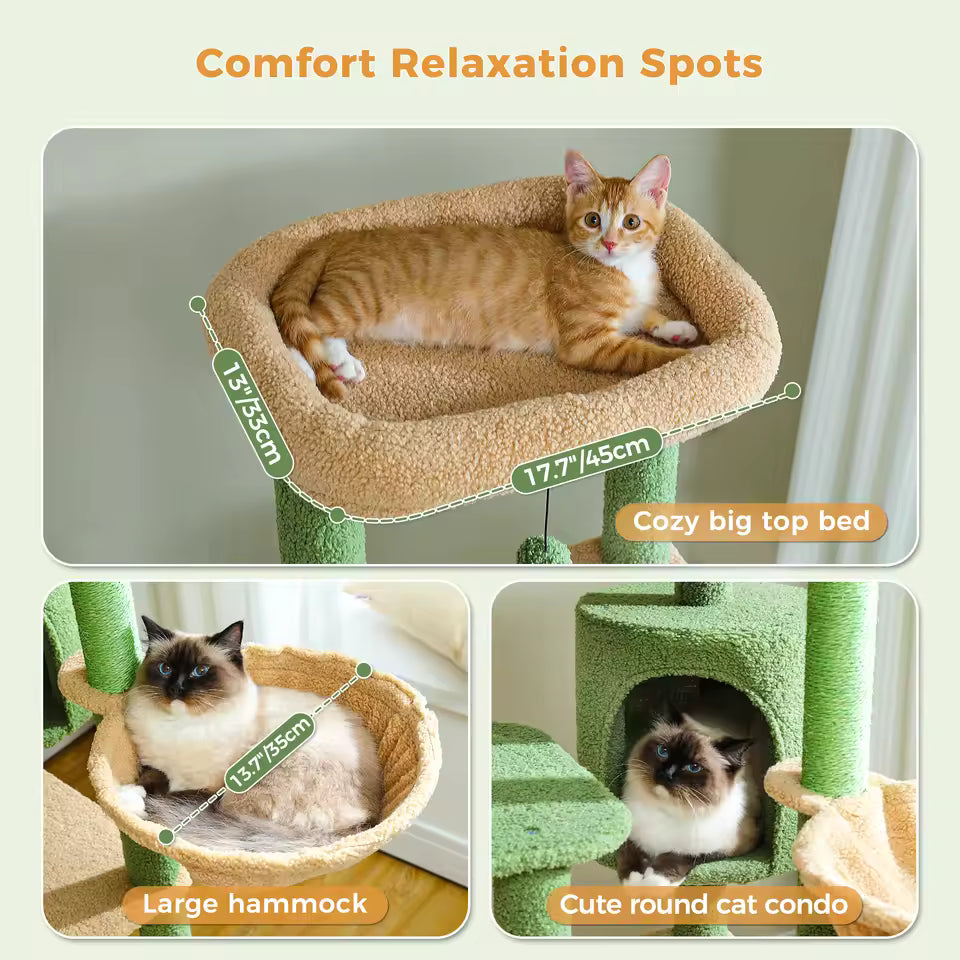 150cm Cactus-Themed Large Cat Tree - Cozy Hammock & Condo with Scratching Posts