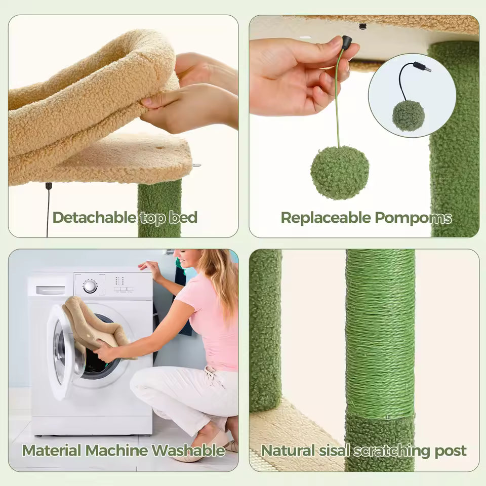 150cm Cactus-Themed Large Cat Tree - Cozy Hammock & Condo with Scratching Posts