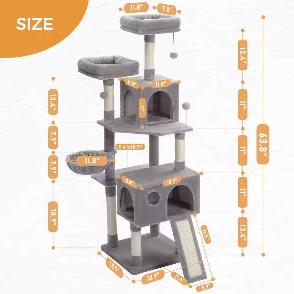 162cm Deluxe Multi-Level Cat Tree with Condo and Scratching Posts