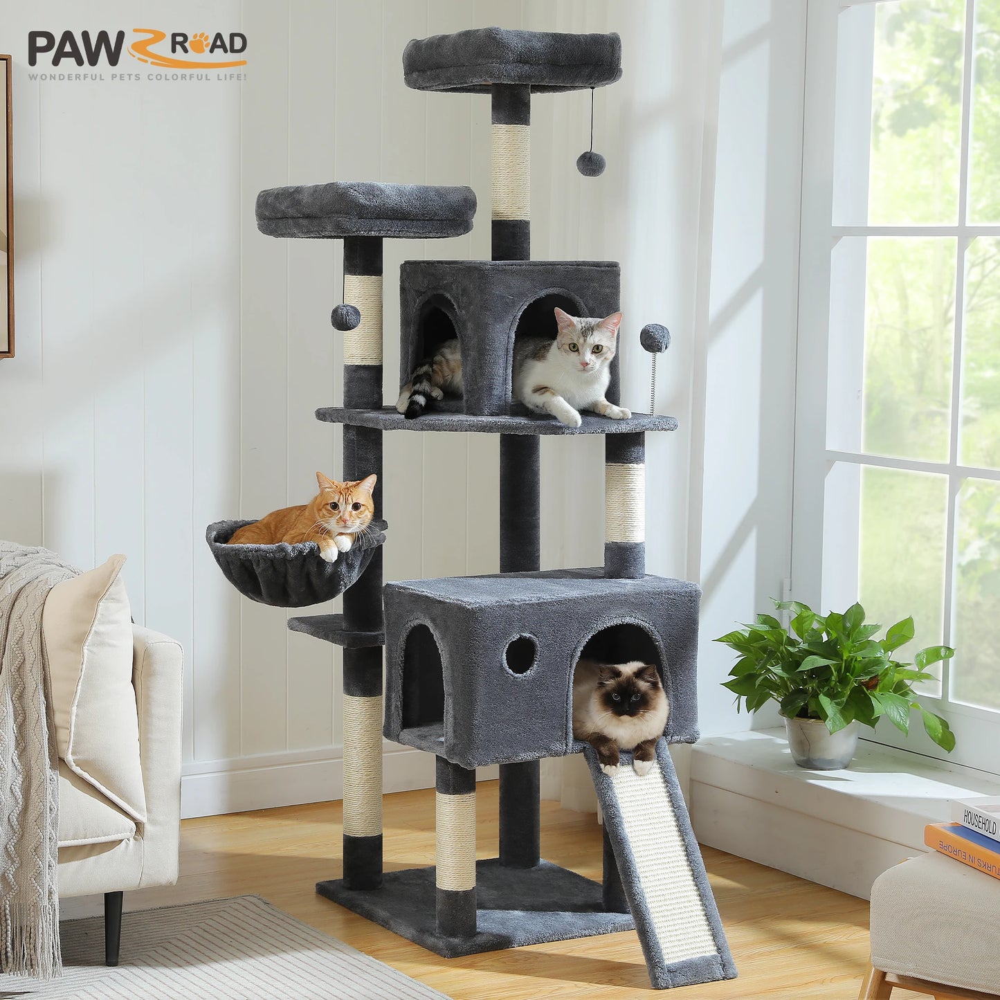162cm Deluxe Multi-Level Cat Tree with Condo and Scratching Posts