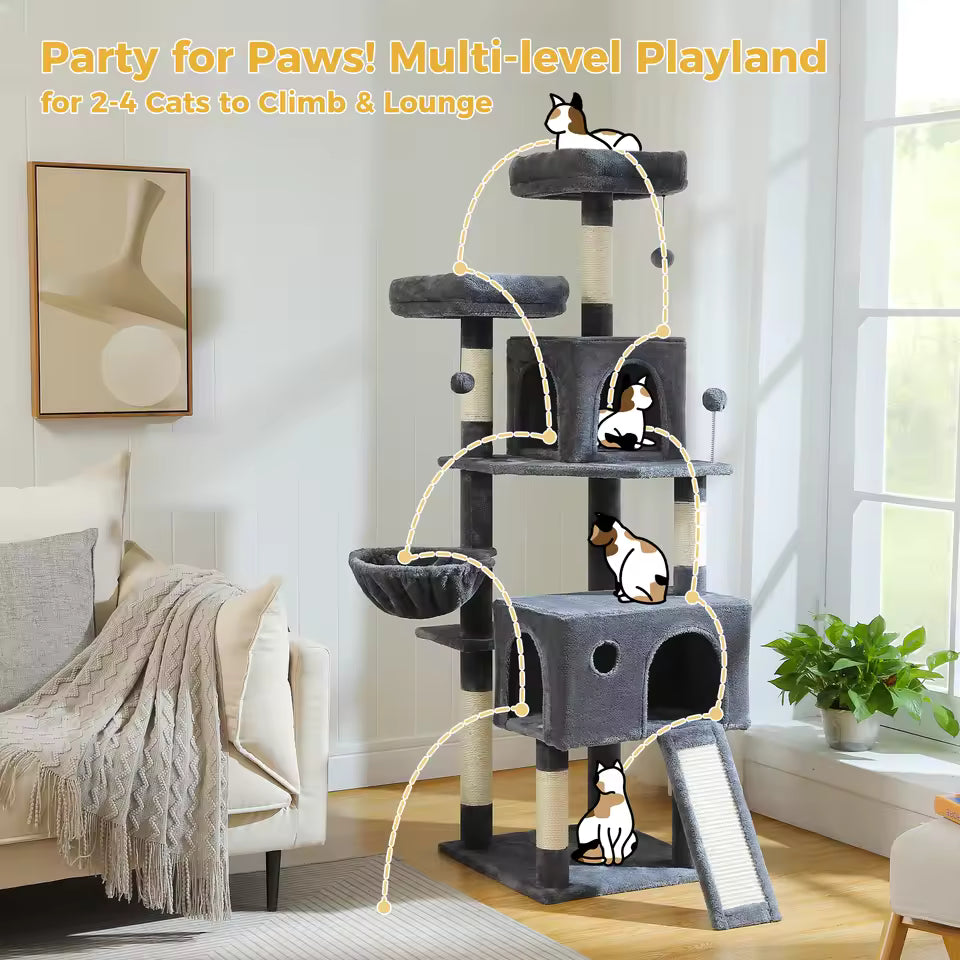 162cm Deluxe Multi-Level Cat Tree with Condo and Scratching Posts