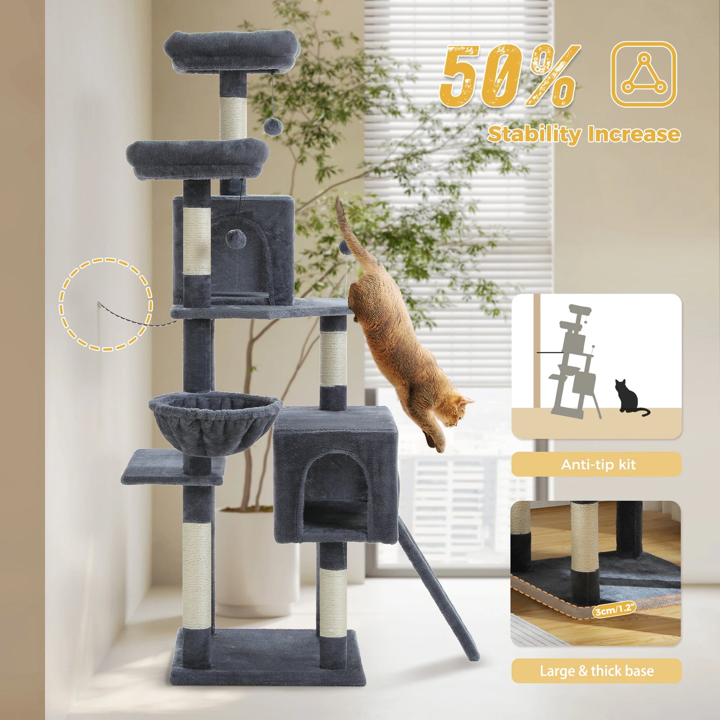162cm Deluxe Multi-Level Cat Tree with Condo and Scratching Posts
