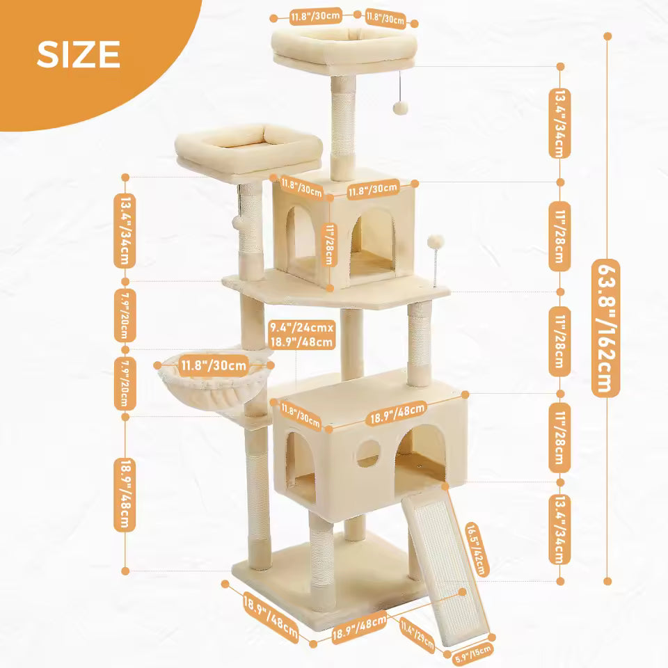 162cm Deluxe Multi-Level Cat Tree with Condo and Scratching Posts