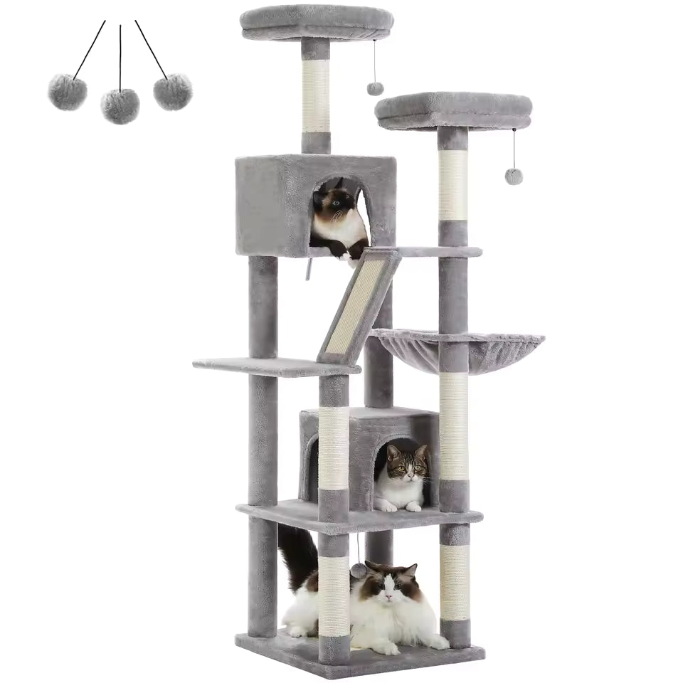 180cm Multi-Level Large Cat Tree with Top Perch, Condos, Scratching Posts and Hammock