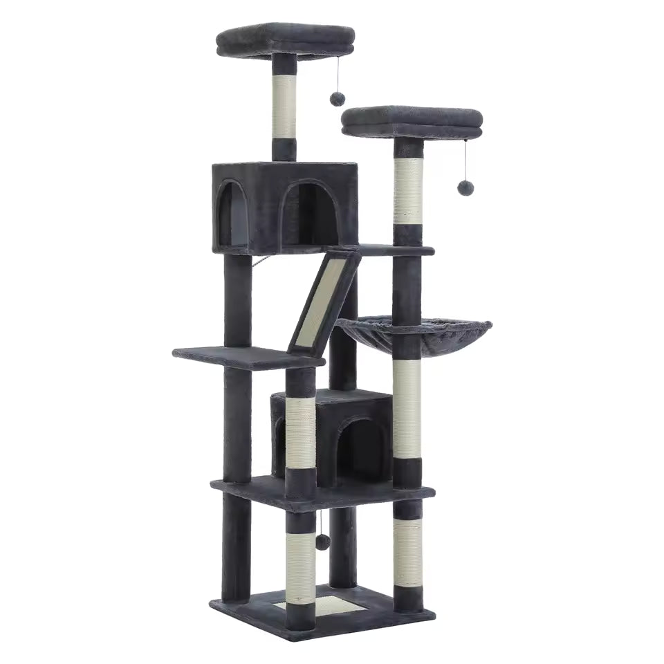 180cm Multi-Level Large Cat Tree with Top Perch, Condos, Scratching Posts and Hammock
