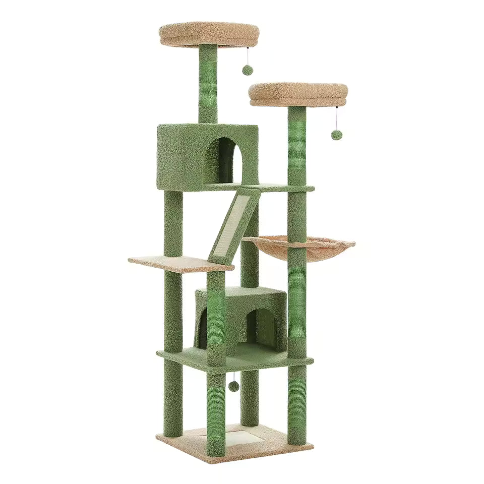 180cm Multi-Level Large Cat Tree with Top Perch, Condos, Scratching Posts and Hammock