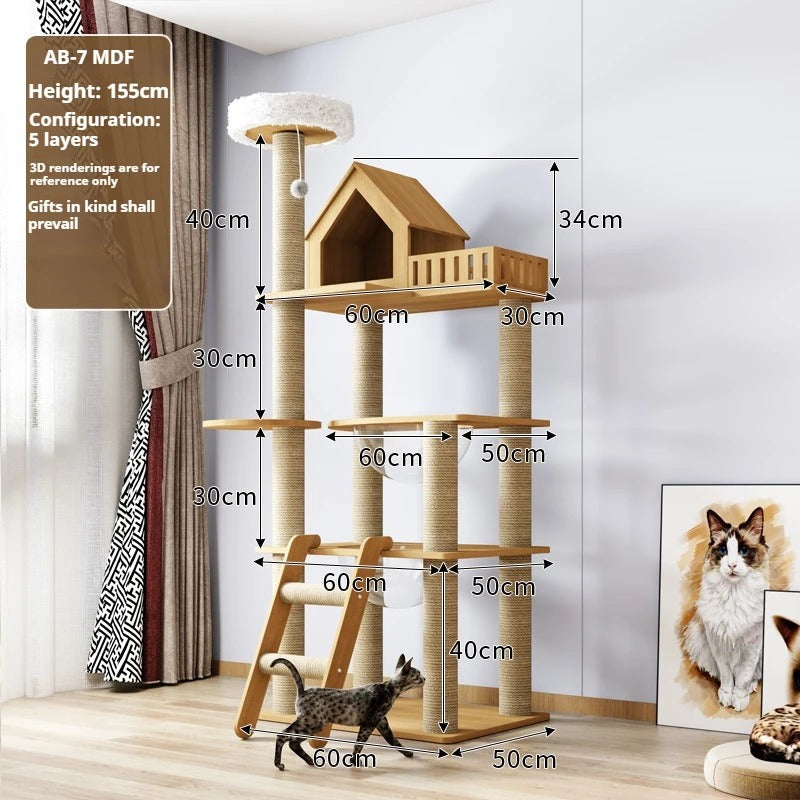 115-175cm. Large Multi-Level Indoor Cat Tree – Tall Cat Tower Condo with Scratching Posts, Boards, Perches & Caves
