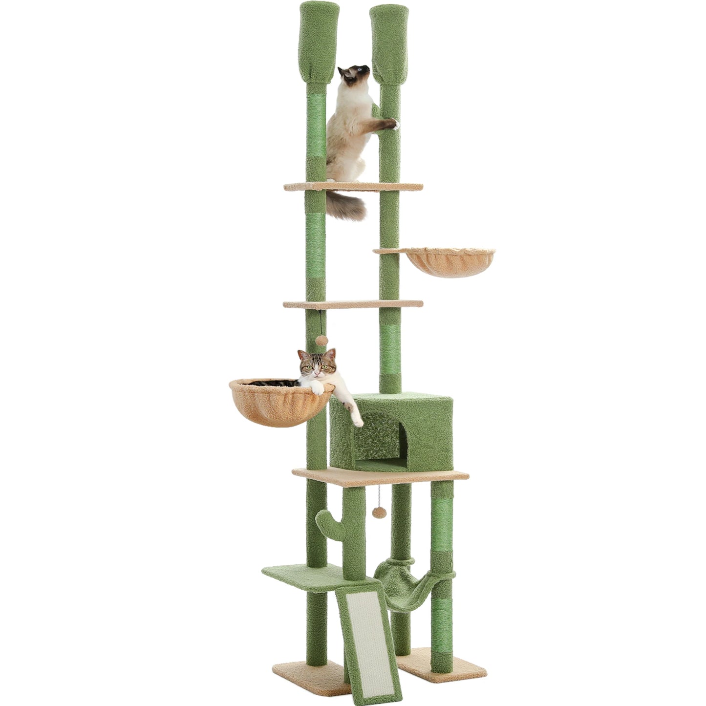Adjustable 216-285cm Cactus-Themed High Cat Tower with Condo and Hammock