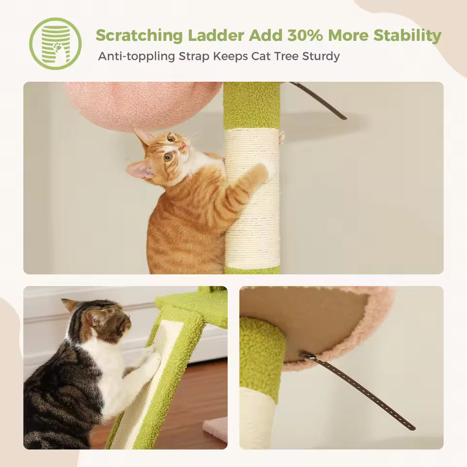 210-274cm Floor to Ceiling Cat Tower - Adjustable Height with Hammock, Condo and Scratching Post