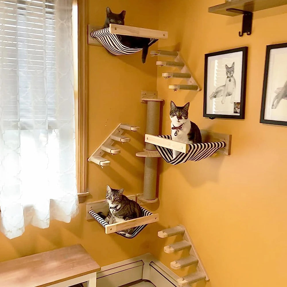 Wall-Mounted Cat Climbing Ladder Jump Ladder Combination