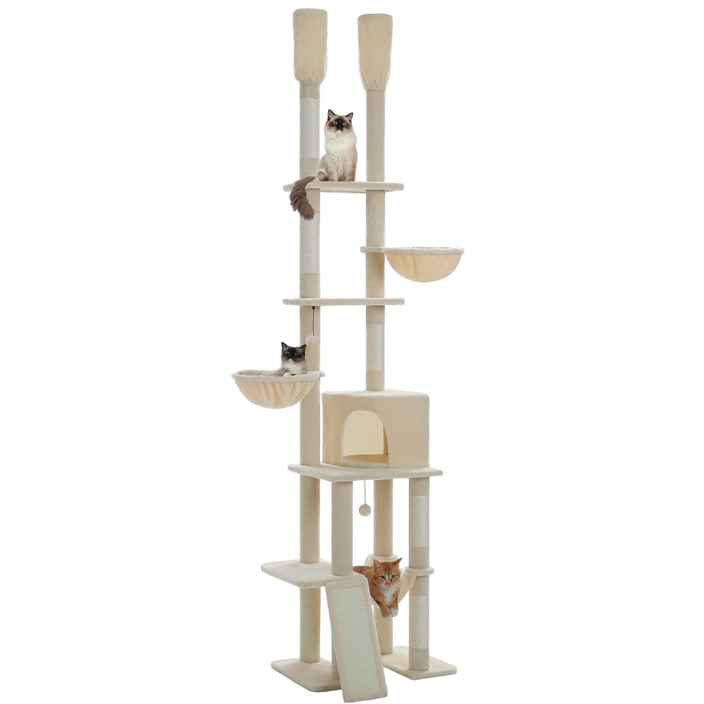 Adjustable 216-285cm Cactus-Themed High Cat Tower with Condo and Hammock