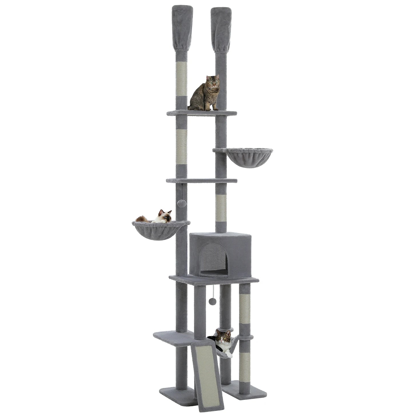 Adjustable 216-285cm Cactus-Themed High Cat Tower with Condo and Hammock