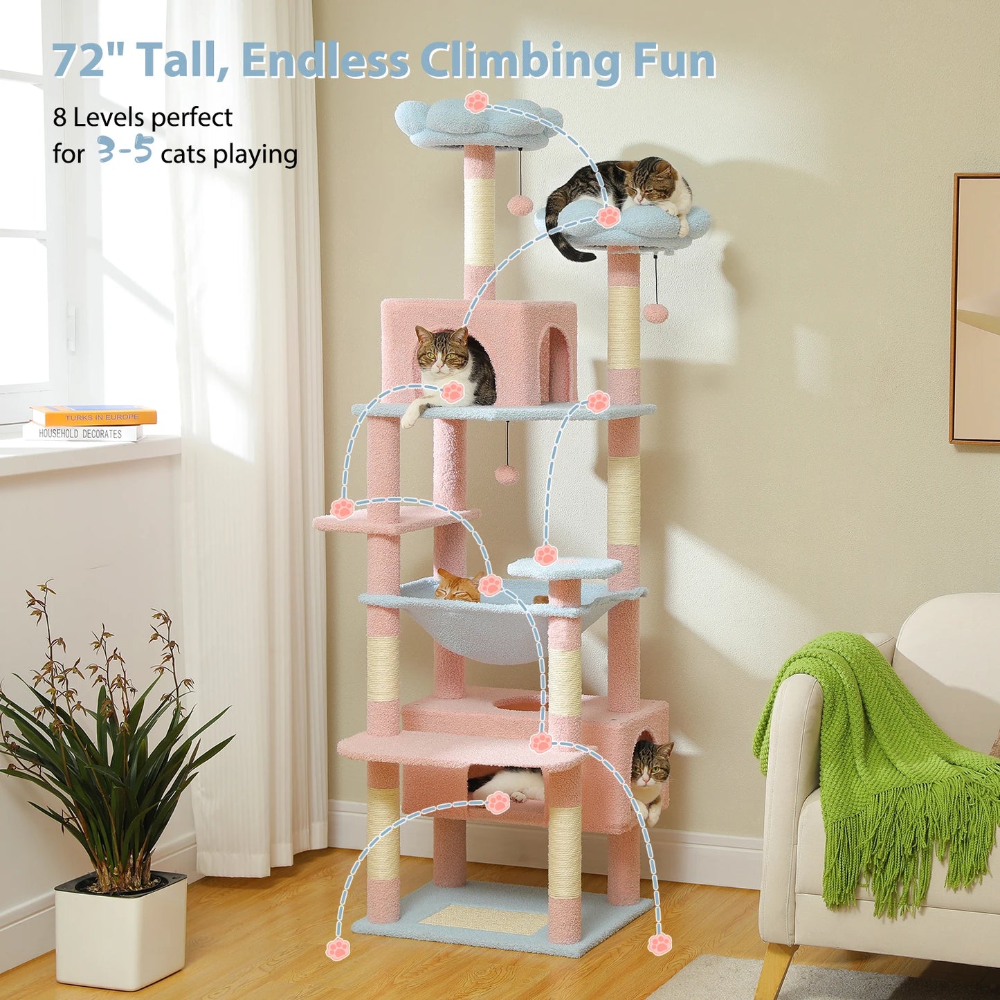 184cm Majestic Multi-Level Cat Tree with Condo, Hammock and Scratching Post