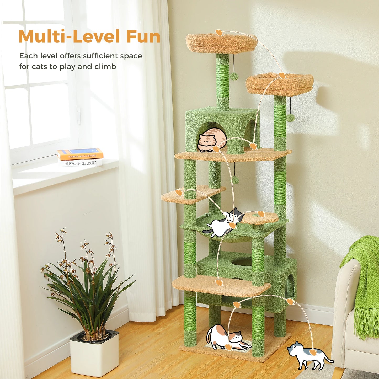 184cm Majestic Multi-Level Cat Tree with Condo, Hammock and Scratching Post