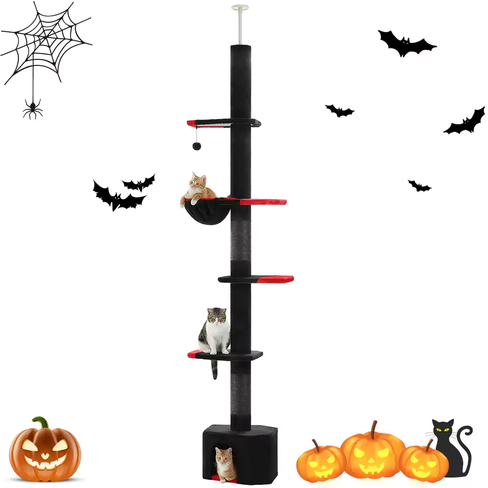 5-Tier Gothic Cat Tower - Adjustable Height with Condo, Cozy Hammock and Scratching Posts