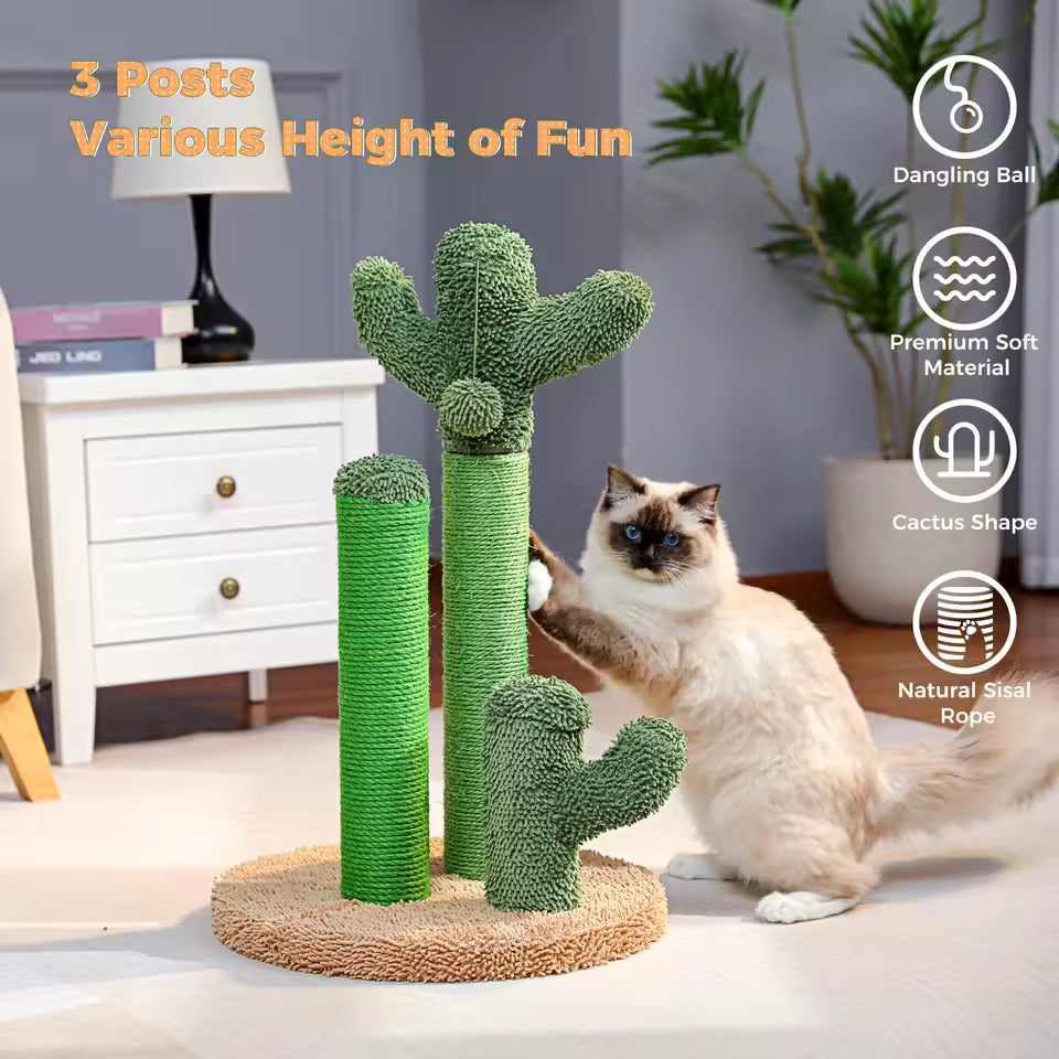 53cm/68.5cm Cactus Cat Scratching Post - Small Cat Tree with Dangling Ball