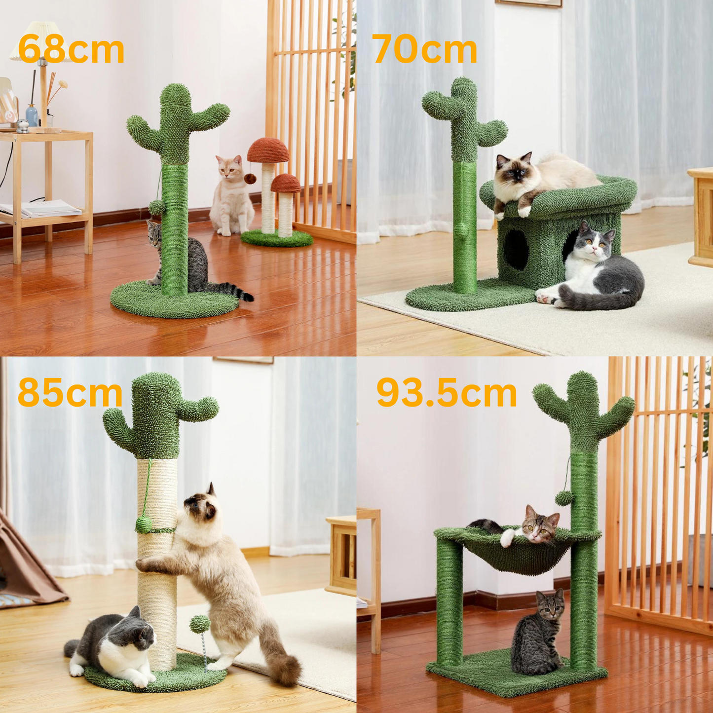 Adorable Cactus Cat Tree Collection - Available in 68cm, 70cm, 85cm, 93.5cm with Play Features