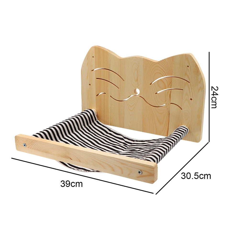 Wall-Mounted Wooden Cat Climbing Set with Hammock, Ladder, and Platform