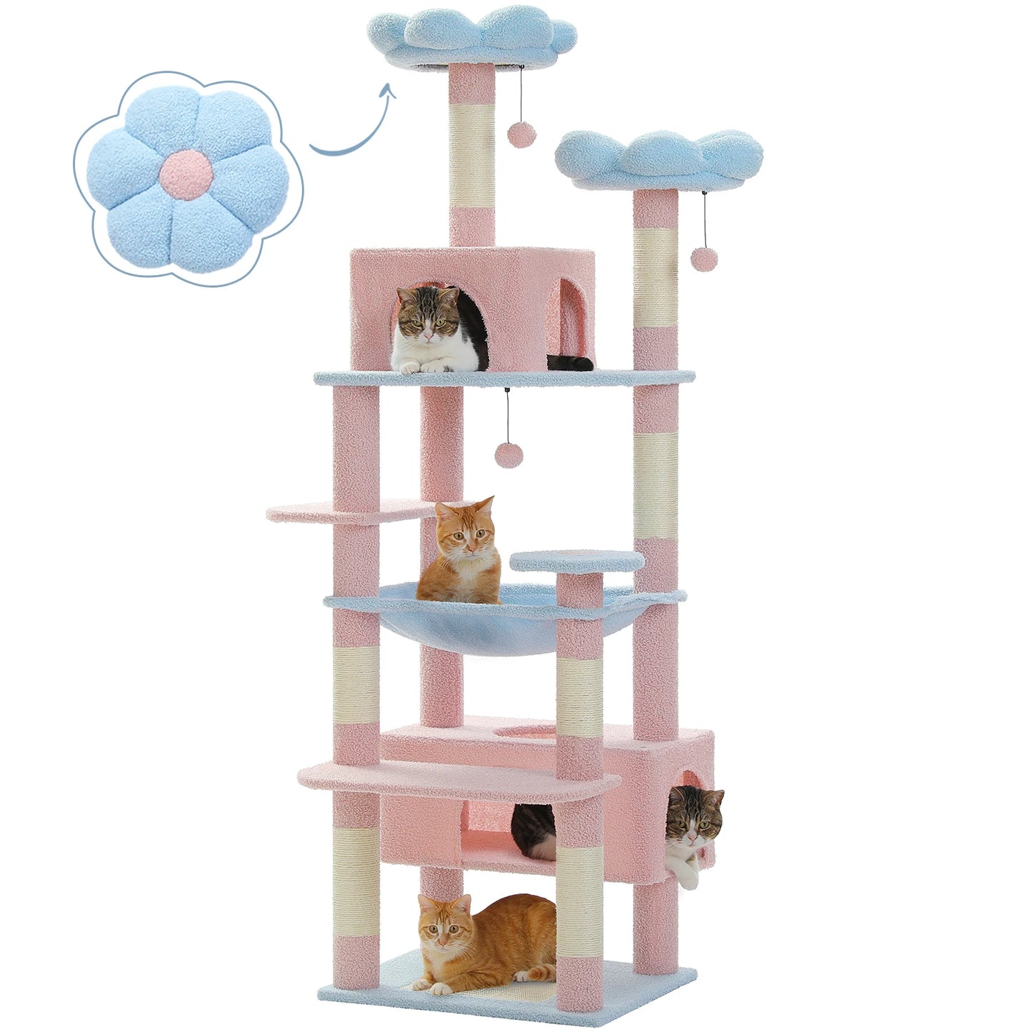184cm Majestic Multi-Level Cat Tree with Condo, Hammock and Scratching Post