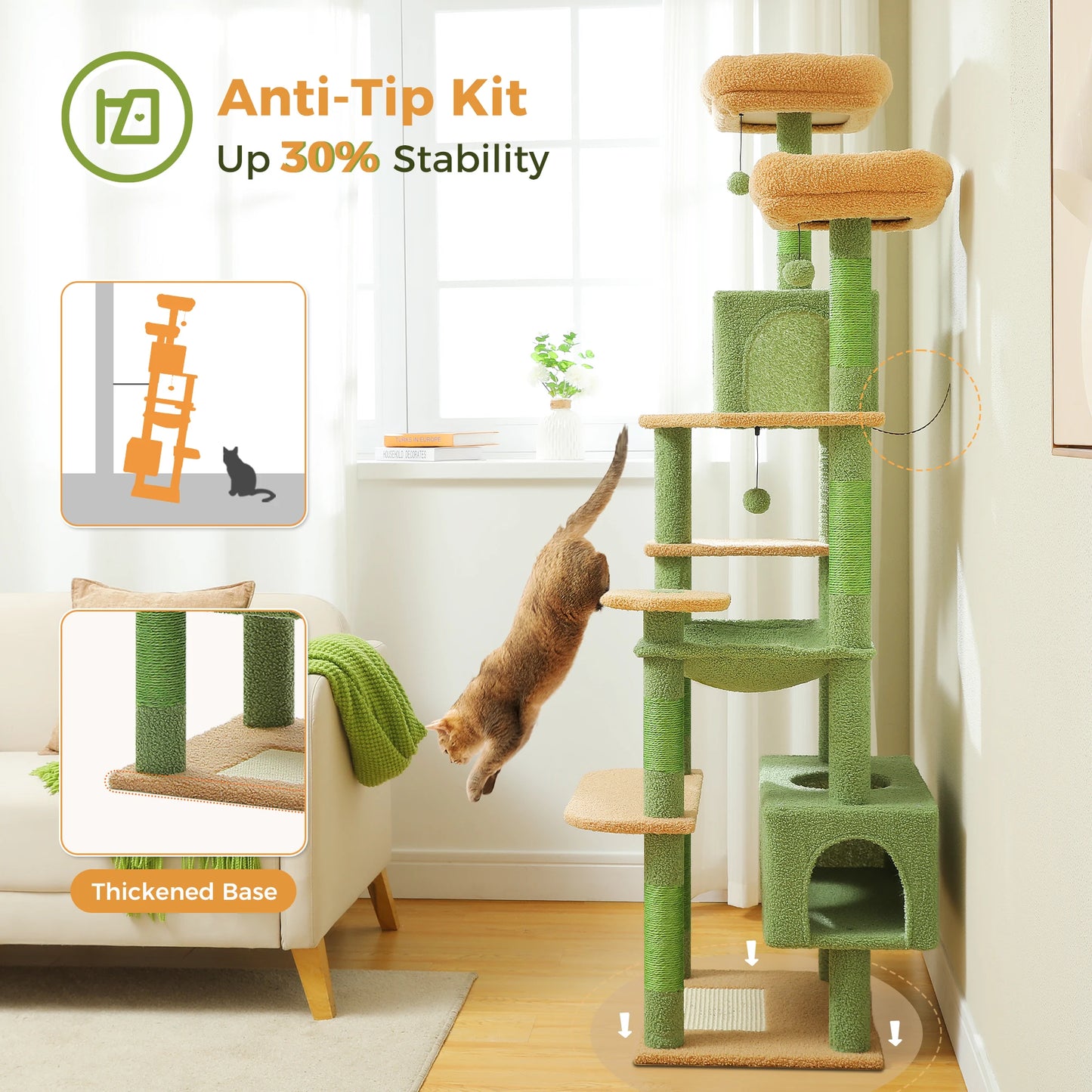 184cm Majestic Multi-Level Cat Tree with Condo, Hammock and Scratching Post