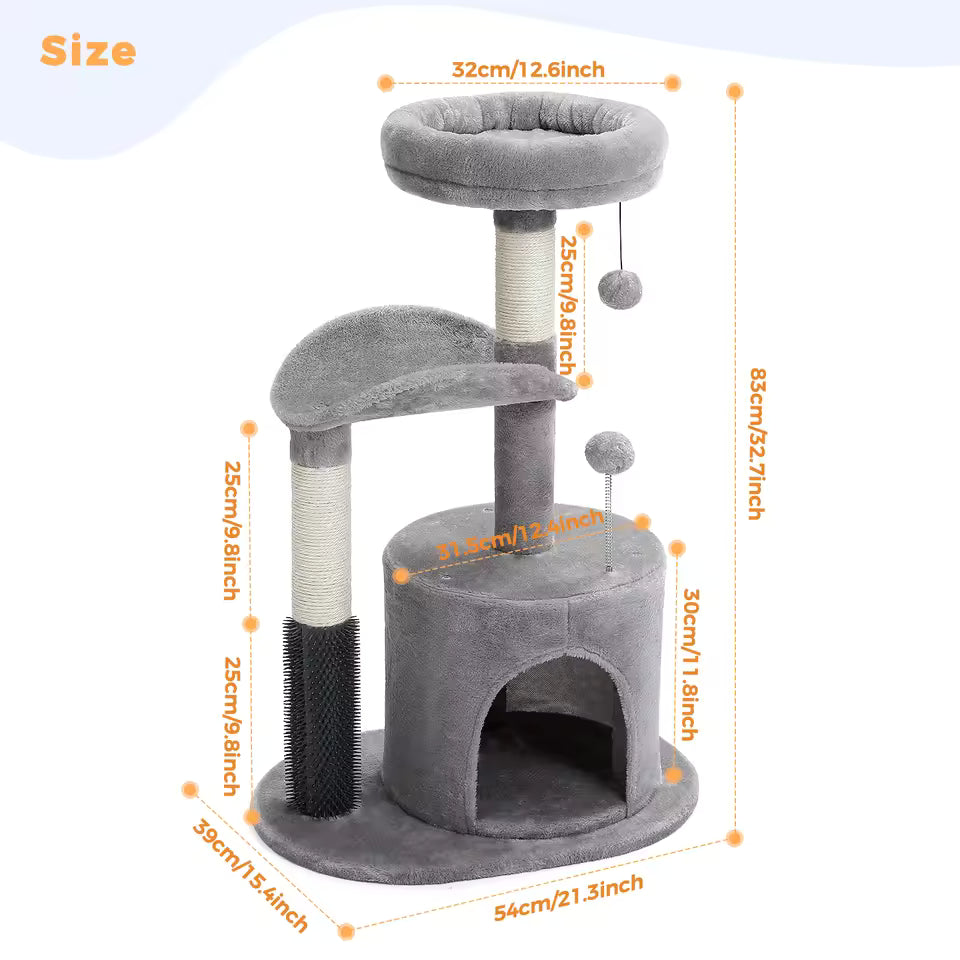 83cm Charming Cat Tree with Cozy Condo and Interactive Features