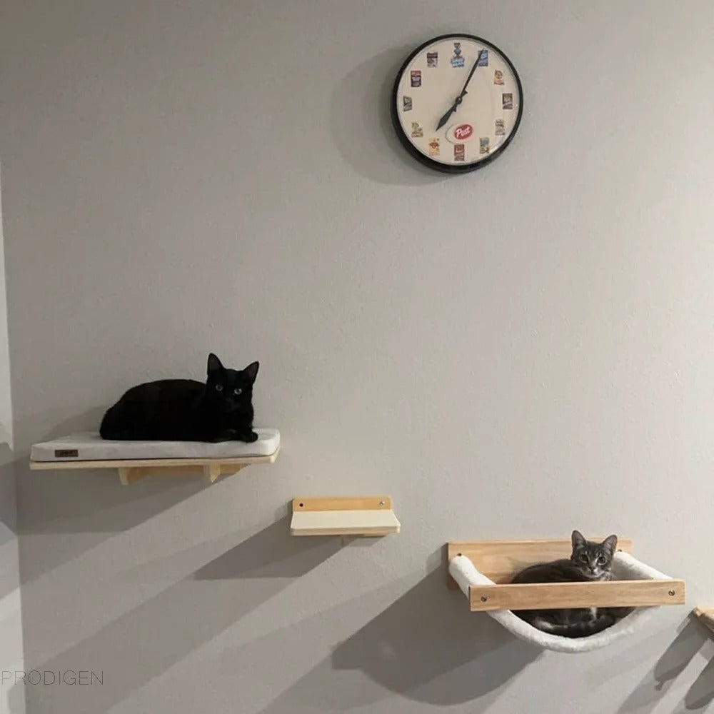 Wall Mounted Cat Climbing Wood Shelves Cat Hammock with Jumping Platform or Scratching