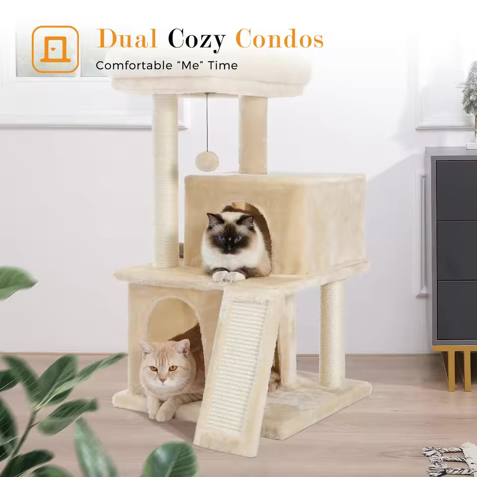 86cm Compact Wood Cat Climbing Tree with Integrated Scratching Post