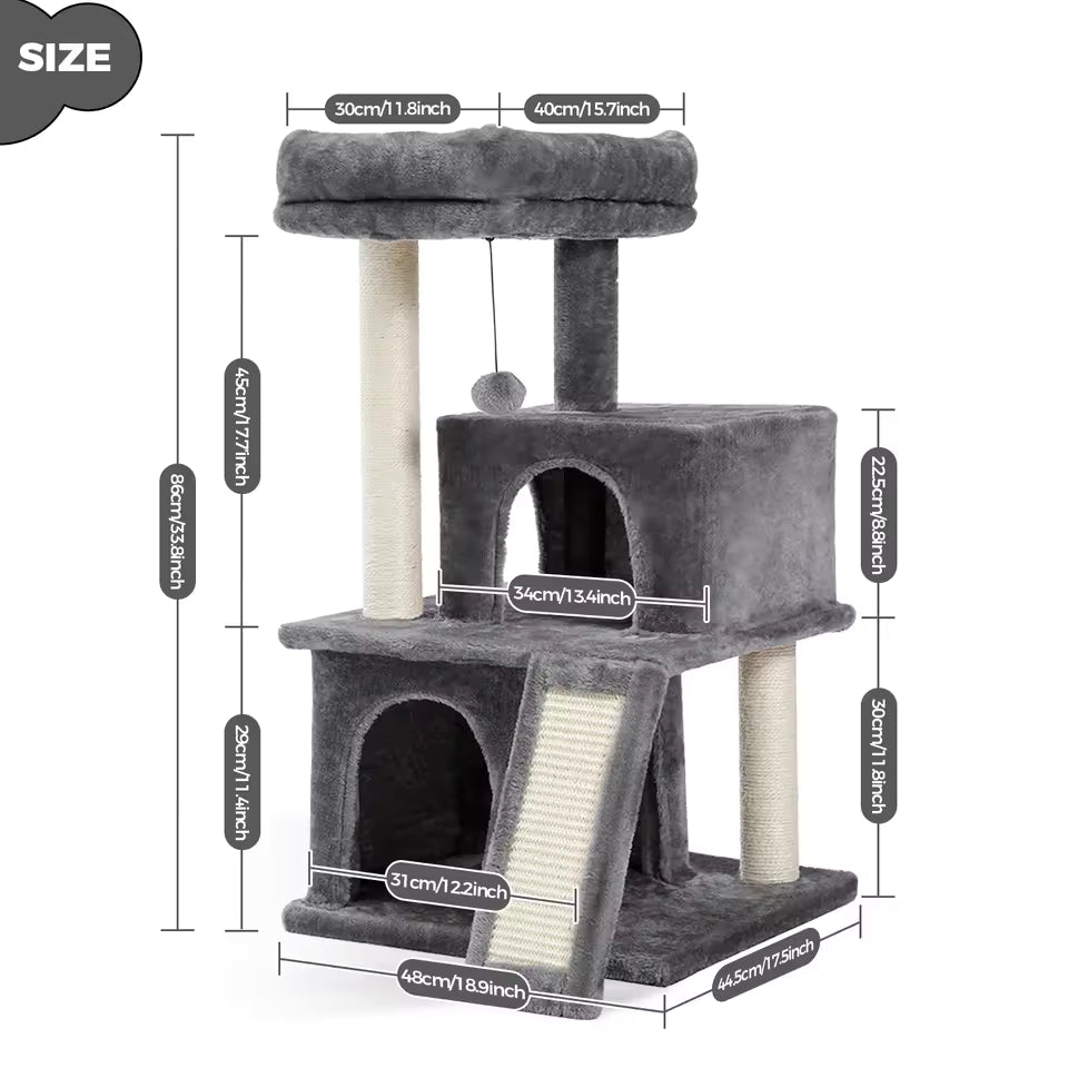 86cm Compact Wood Cat Climbing Tree with Integrated Scratching Post